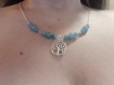 Collier arbre de vie perles naturelles aigue-marine, quartz bleu