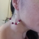  boucles d'oreilles créoles simple rose et rouge - pierres naturelles Œil de tigre et quartz rose