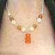 Collier bonbon ourson orange - pierres naturelles  cornaline et cristal de roche brumeux