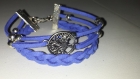 Bracelet en suédine bleu foncé- arbre de vie - ref9