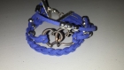 Bracelet en suédine bleu foncé - cœurs enlacés - ref16