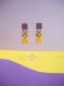 Boucles d’oreilles en pâte polymère motif carreaux retro - jaune & violet | fait main en france
