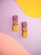 Boucles d’oreilles en pâte polymère motif carreaux retro - jaune & violet | fait main en france
