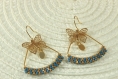 Boucles d'oreilles tissé perle miyuki bleu et papillon doré