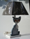 Lampe chat gris ,en bois avec relief et yeux expressifs
