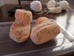 Chaussons bébé en laine layette couleur peche chiné