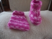 Chaussons bébé en laine acrylique rose chiné de blanc