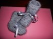 Chausson bébé en laine brillante et poillue couleur gris