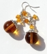 Boucles d'oreilles argentées avec grosses perles et bicones oranges en cristal 