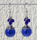 Boucles d'oreilles argentées avec grosses perles et bicones bleus en cristal 