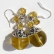 Boucles d'oreilles argentées avec grosses perles et bicones jaunes en cristal