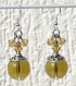 Boucles d'oreilles argentées avec grosses perles et bicones jaunes en cristal