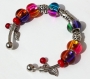 Bracelet argenté en perles de verre bicolores et dépolies : 