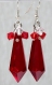 Boucles d'oreilles argentées avec goutte en cristal rouge et bicones en cristal rouge et transparent 