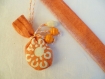 Marque-page « bonbons » en tissu coton orange et écru avec perles - fait main 