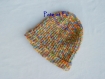 Bonnet réversible en laine multicolore (aux couleurs de l'arc-en-ciel) tricoté à la main 