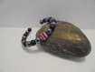 Bracelet femme perles noir, gris et strass 