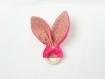Hochet lapin oreille papier bruyant - anneau de dentition montessori pour bébé fushia