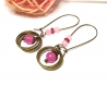 Boucles d'oreilles *anneaux* agate verre jade rose - supports dormeuses  bronze 