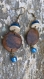 Boucle d 'oreille pendante bois et perle en verre bleue