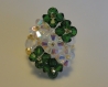 Bague losange 7 fleurs verte et blanche en perles de cristal swarovski