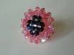 Bague copine rose et noire en perles de cristal swarovski