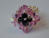Bague losange rose et noire en perles de cristal swarovski (petit modèle )