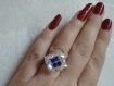 Bague losange bleue et blanche en perles de cristal swarovski (petit modèle )