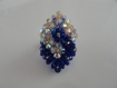 Bague bleue et or deux carrés entrelacés en perles de cristal swarovski