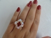 Bague losange blanc nacré et rouge siam en perles de cristal swarovski (petit modèle )