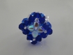 Bague losange bleu cobalt et blanc nacré en perles de cristal swarovski (petit modèle )
