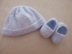 Ensemble bébé 0/3 mois bleu et blanc tricoté main 