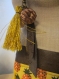 Trousse simili cuir marron,  tissu imprimé ananas et tissu beige