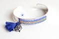 Jonc bouddha modèle pompon bleu - bracelet tissé -