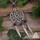 Collier attrape-rêve améthyste, pendentif féerique violet et argenté, magie ésotérique indien, collier plume capteur de rêve, bijou sorcière