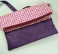 Sac à main, pochette, foldover bag en tissus motifs géométriques violet et suédine violet 