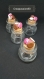 Contenant à dragée pot en verre rond thème gourmandise- trio de macarron rose fushia, chocolat et blanc
