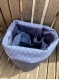 Trousse de toilette gris bleu motif origami