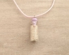 Collier fiole remplie de sable normand en fimo et verre  sur cordon coton rose 18969761