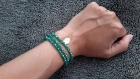 Bracelet 3 tours (collier ou headband) en perles de cristal vert et sa petite feuille