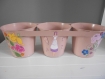 3 cache pots en métal / décoration fleurs, poupée, oiseau / beige rosé 