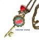 Collier pendentif clé de mon coeur saint-valentin amour cherie coeurs rouges fond vert bijou fantaisie bronze  cabochon verre cadeau saint-valentin cadeau fête des amoureux chérie