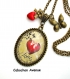 S.7.205 collier pendentif romantique maman love coeur noeud papillons bijou fantaisie bronze cabochon verre cadeau maman cadeau fête des mères