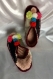 Chaussons - pantoufles cuir véritable + crochet,tricot fantaisie de clown fait main,semelles antidérapantes,pour femme t36-37