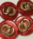 Vintage chic.4 boutons couleur rouge / or. taille 25 mm