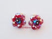 Clips d'oreilles fleurs rouges avec cristaux 