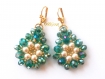 Boucles d'oreilles  emerald ab avec perles beige 