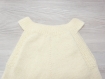 Robe layette plissée laine jaune poussin 3 - 6 mois tricot fait main, cadeau naissance