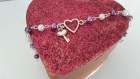 Bracelet argenté coeur perles de nacre violette clé a596