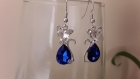 Boucles d oreille chat cristal strass bleu a631